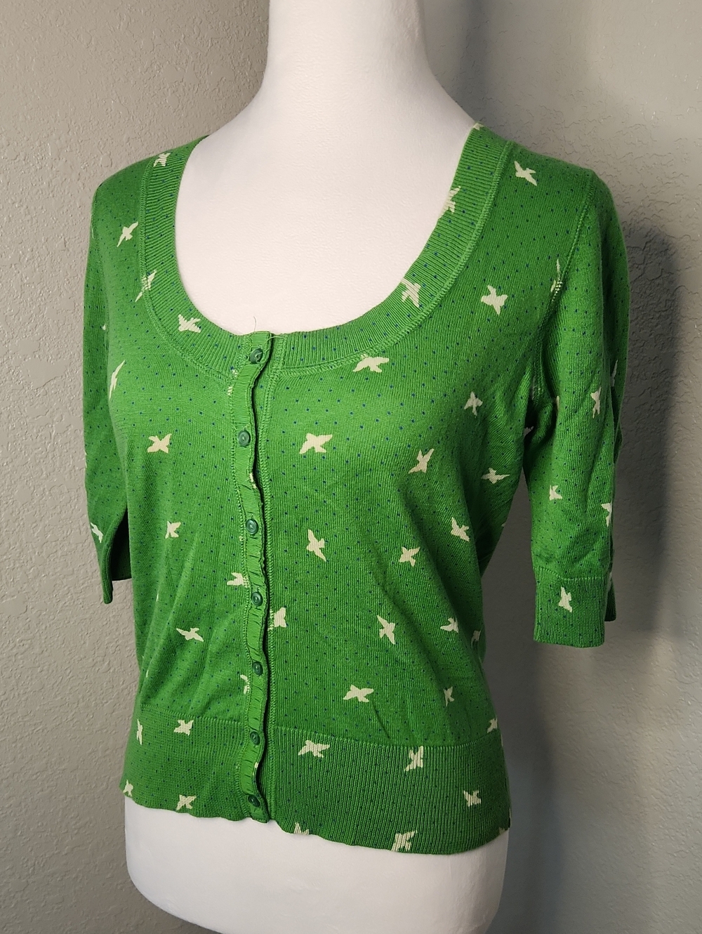 Mossimo Supply Co. Bright Green Scoop Neck Bird-Print Cardigan